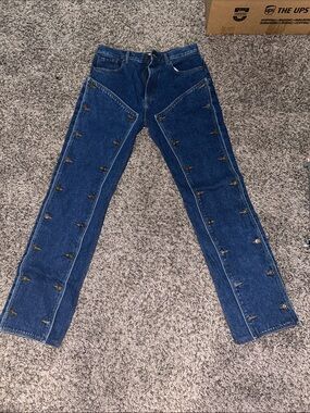 Y/Project Dark Blue Straight-Leg Jeans with Side Button Detail UNISEX